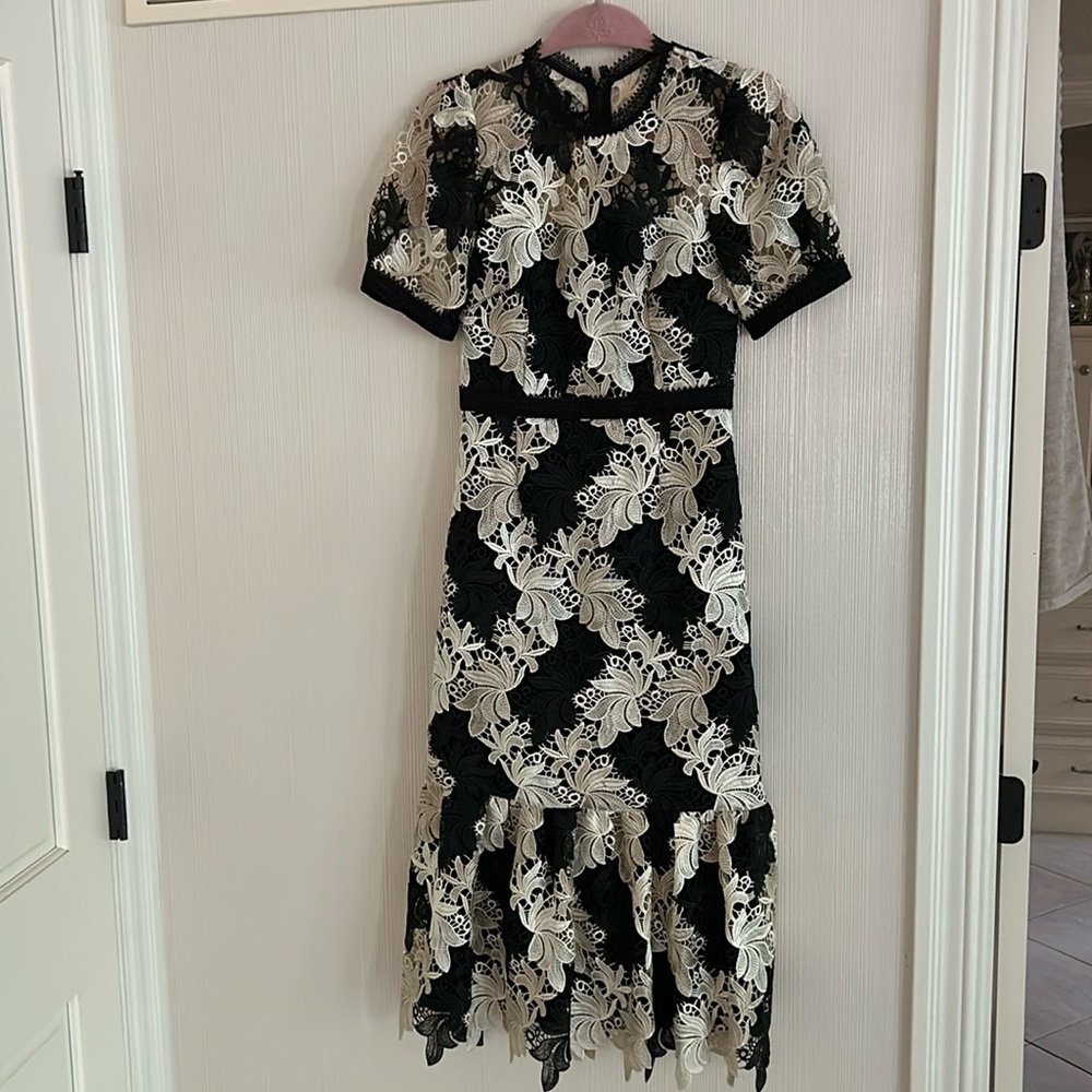 Antonio Melani cream and black midi dress